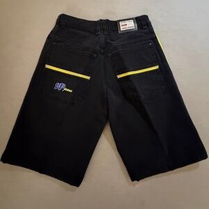 Vintage ICE POLE JEANS Black Denim Shorts Mens Side Stripe Streetwear 34X12.
